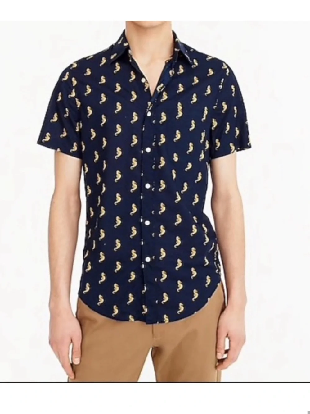 J. Crew slim fit 100% cotton button-down shirt in navy seahorse print, size M